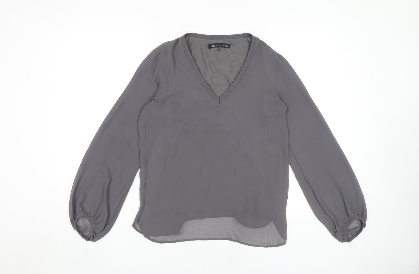Zara Women's Grey V-Neck Blouse XS