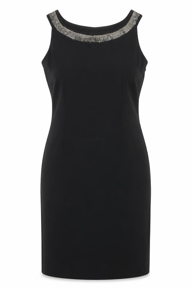 Front view of Michaela Louisa Black Sheath Dress, size 12, Formal, Beaded
