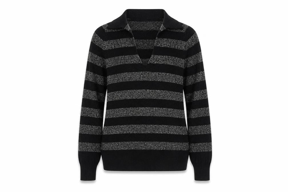 Marks and Spencer Women's Black Striped Collared Pullover XS