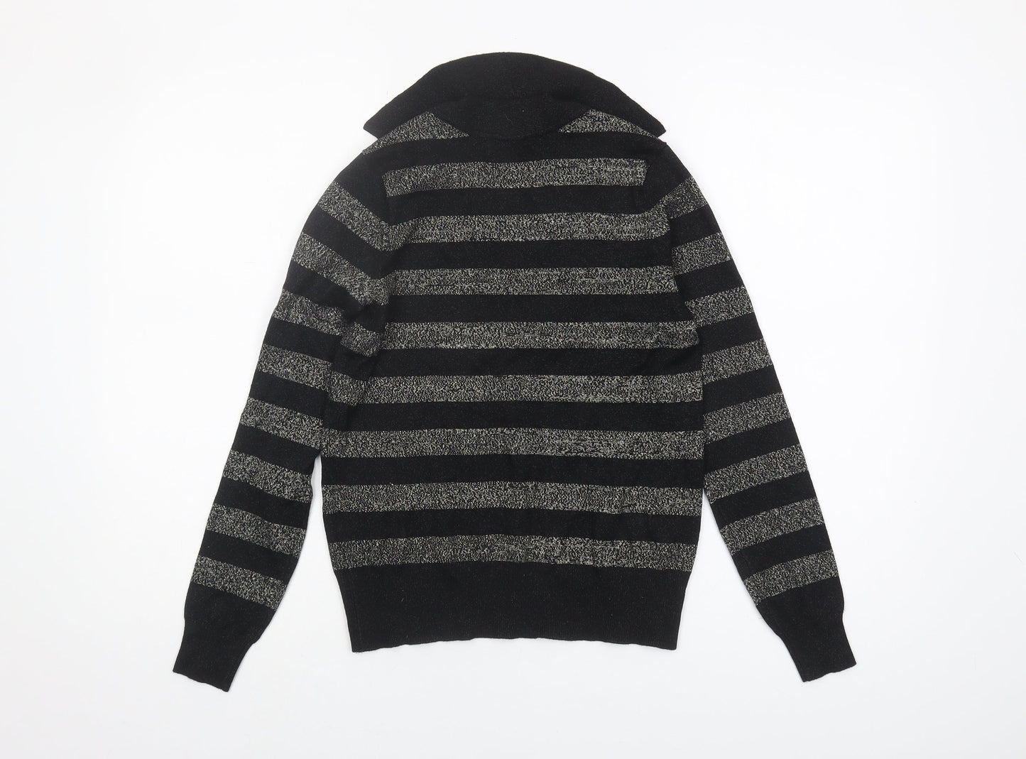 Marks and Spencer Women's Black Striped Collared Pullover XS