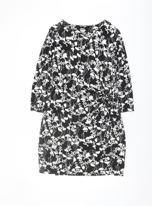 Laura Ashley Women Black Floral Shift Dress Size 10 Casual