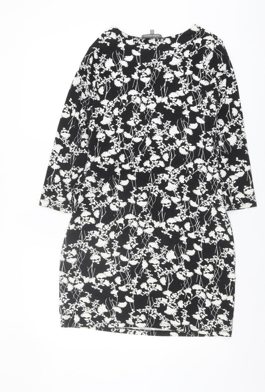 Laura Ashley Women Black Floral Shift Dress Size 10 Casual
