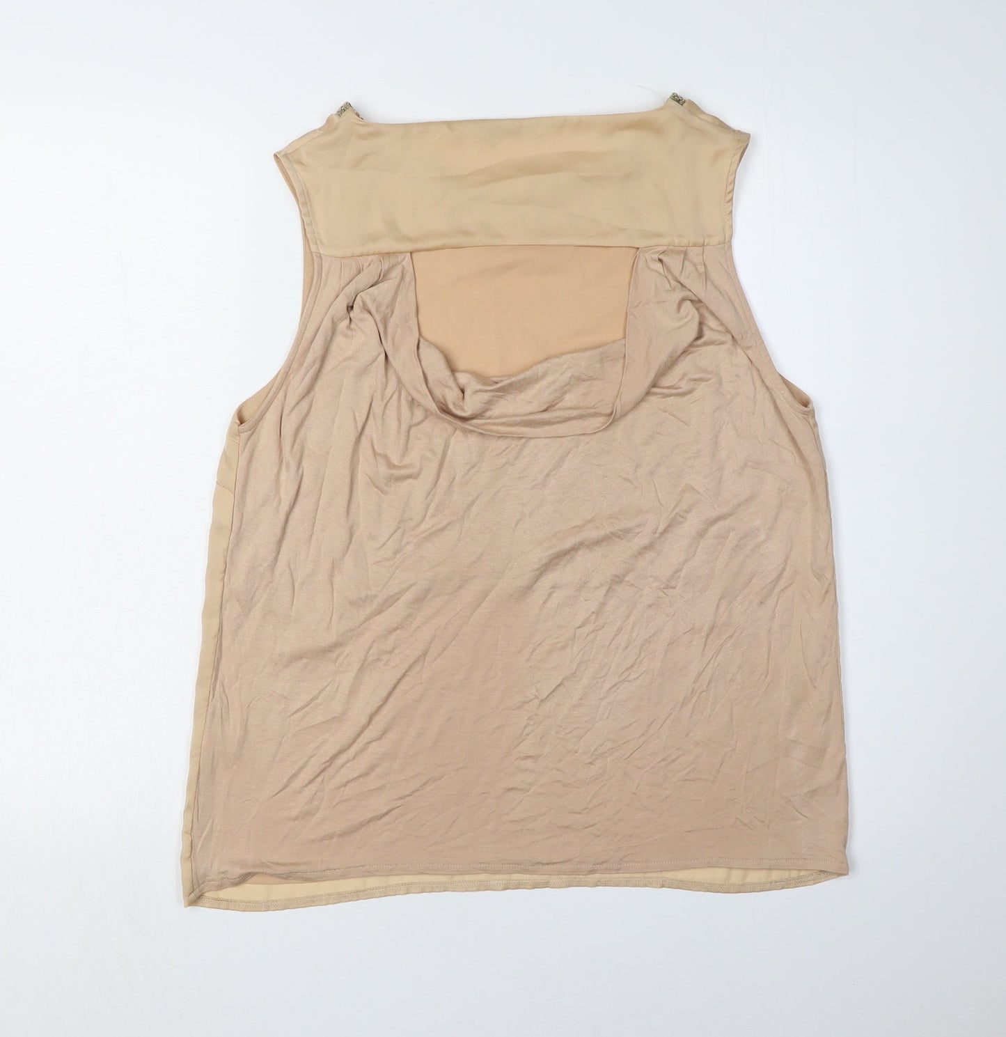 Oasis Women’s Beige Beaded Neck Blouse Medium