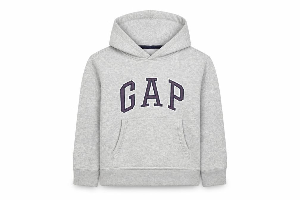Front view of Gap boys’ grey logo pullover hoodie -, size 6-7, years