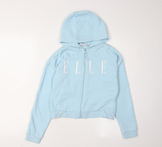 ELLE Girls Blue Hoodie Size 10-11 Full Zip Cotton Blend