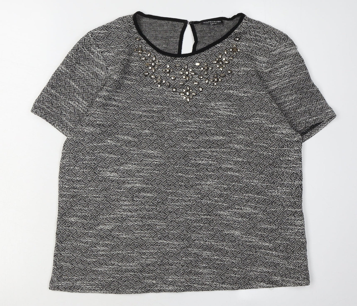 Warehouse Women's Grey Embroidered Top, UK 10