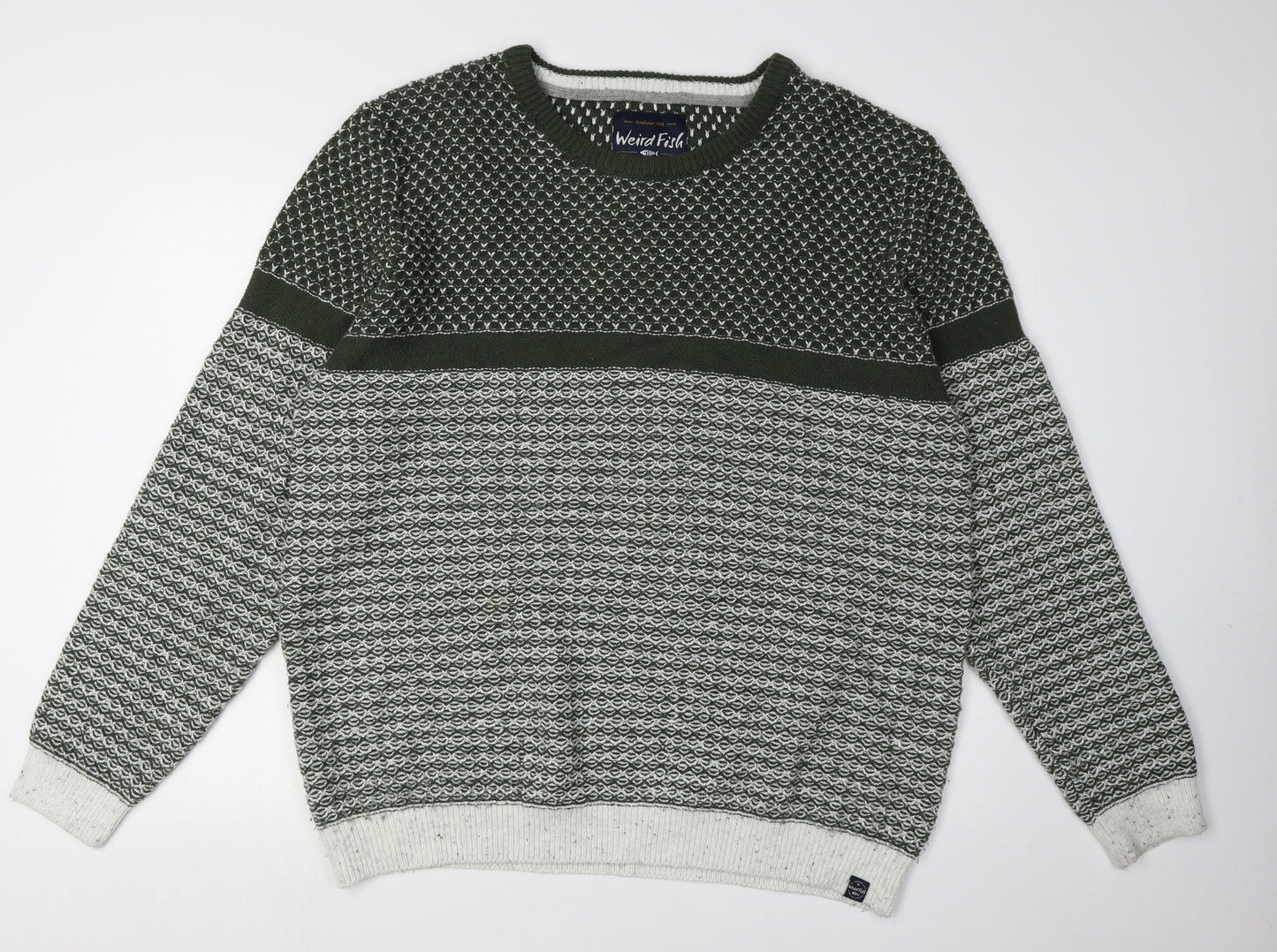 Weird Fish Men's Green Pullover Jumper Size 2XL