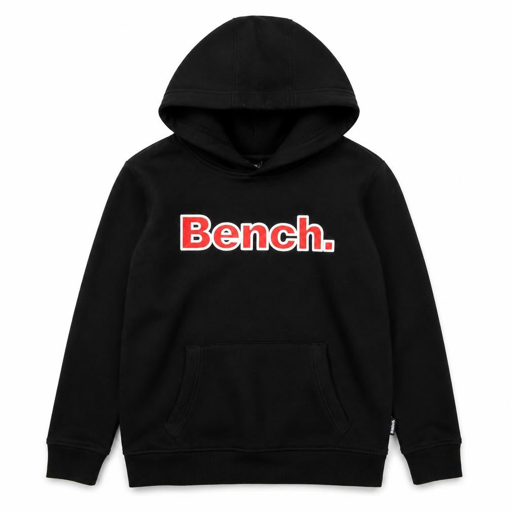 Front view of Bench boys’ black pullover hoodie - graphic, 11-12 years