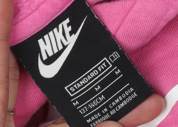 Nike Girls Pink Pullover Hoodie - M | Casual & Comfy