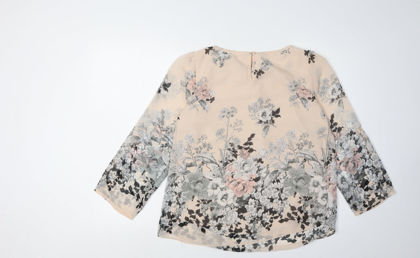 Wallis Women's Beige Floral Blouse Size M Round Neck