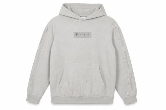 Front view of Champion boys’ grey 2xl pullover hoodie with logo