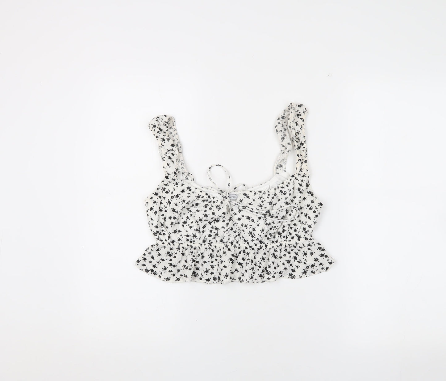 Bershka Women's White Floral Cropped Blouse M