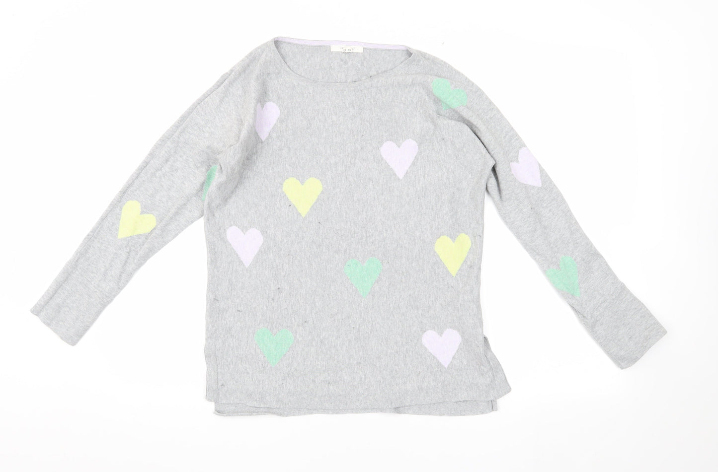 White Stuff Women's Grey Heart Pullover Jumper, Size 12