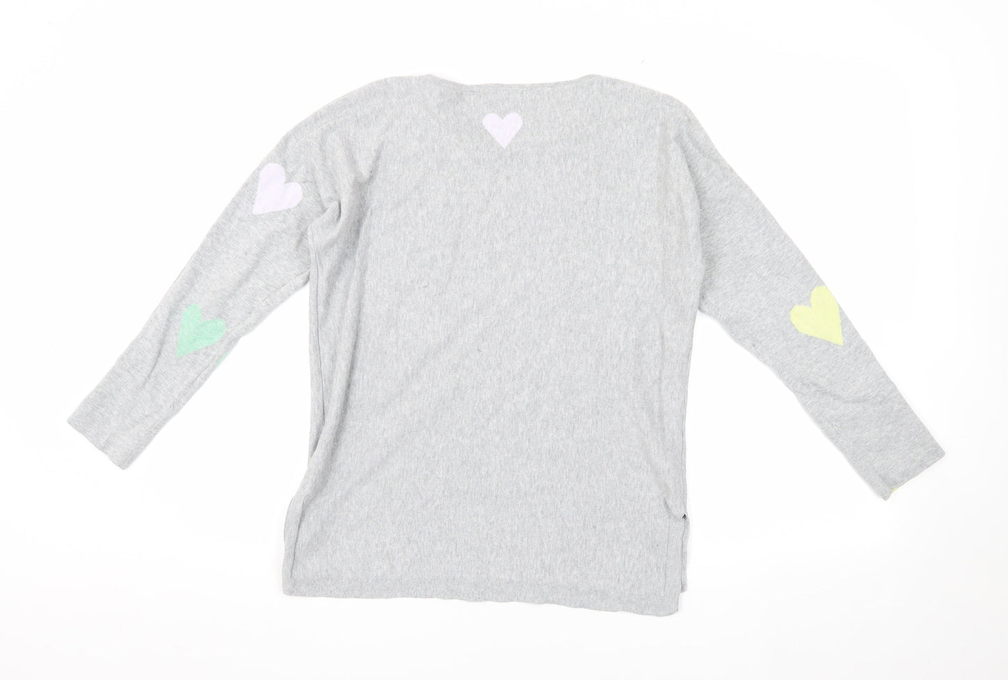 White Stuff Women's Grey Heart Pullover Jumper, Size 12