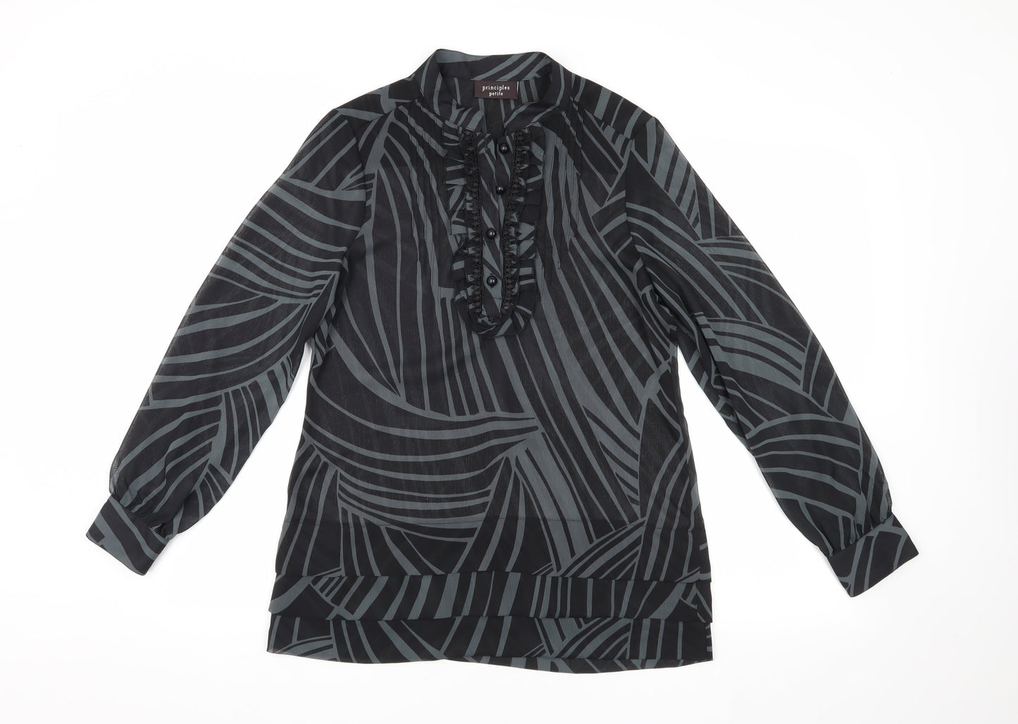 Principles Petites Black Geometric Blouse, Size 10