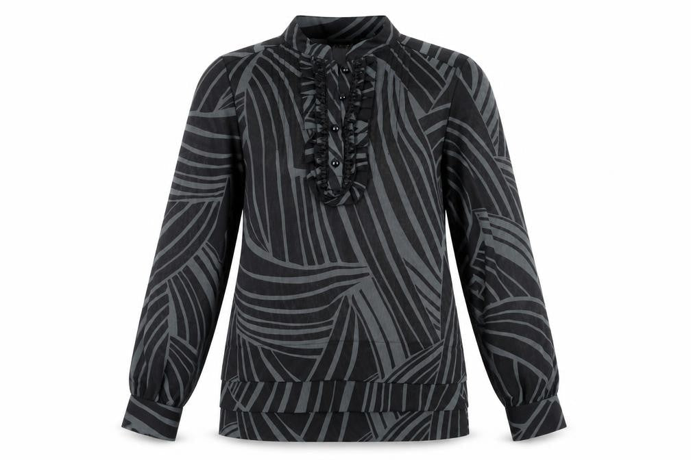 Front view of Principles Petites Black Geometric Blouse, size 10