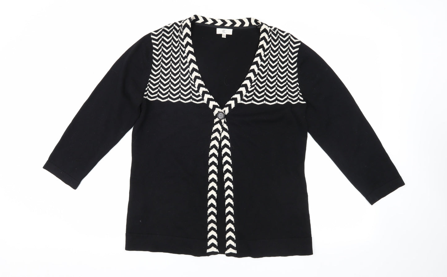 CC Women's Black Geometric 3/4 Sleeve Cardigan M