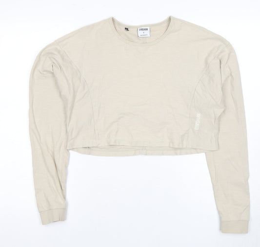 Gymshark Women's Cropped Beige Pullover Sweatshirt, Size S