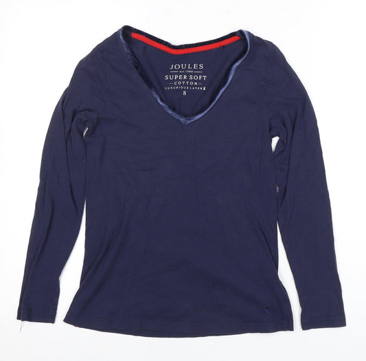 Joules Women’s Blue V-Neck Cotton Modal T-Shirt Size 8