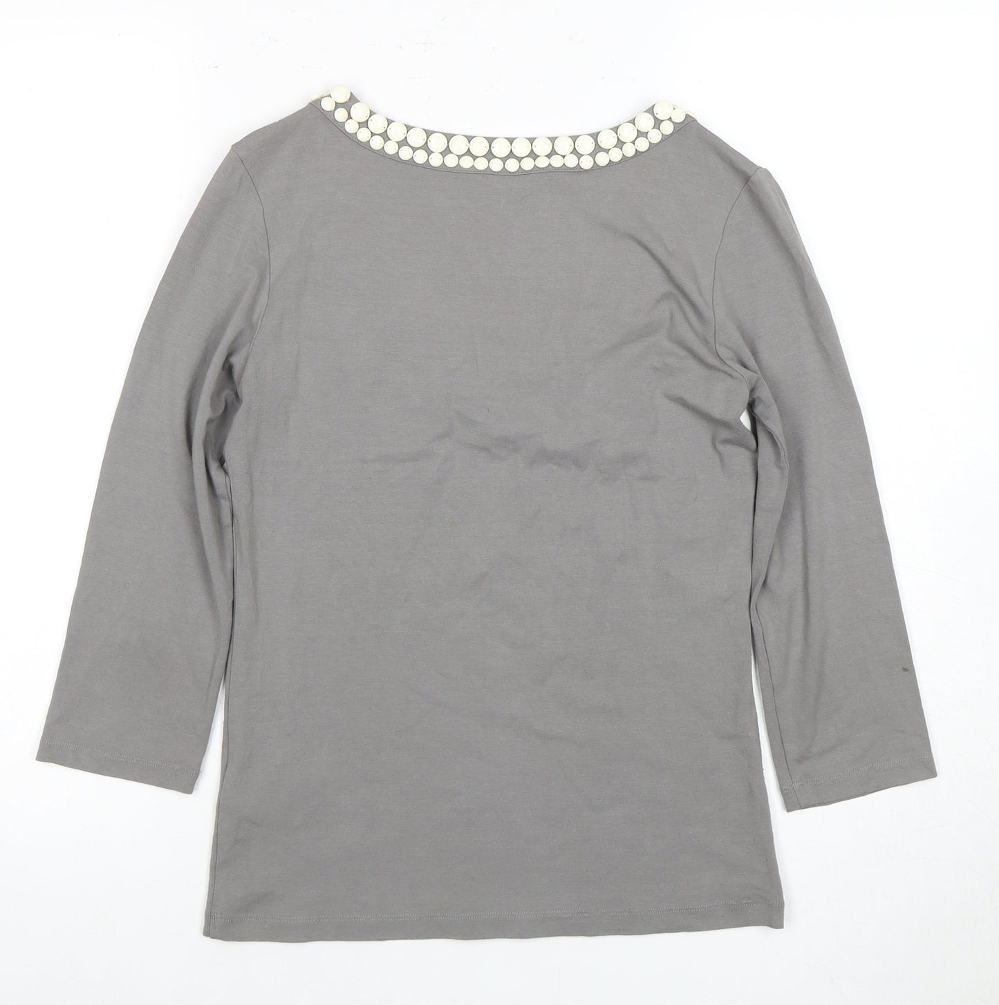 LK Bennett Grey Women's Top S, Beaded Scoop Neck, 3/4 Sleeve