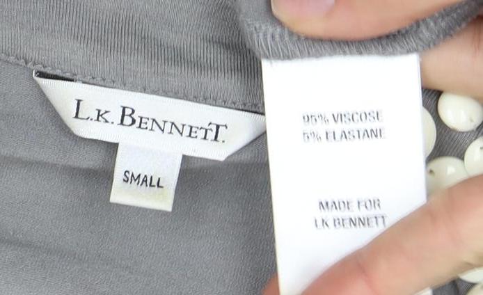 LK Bennett Grey Women's Top S, Beaded Scoop Neck, 3/4 Sleeve