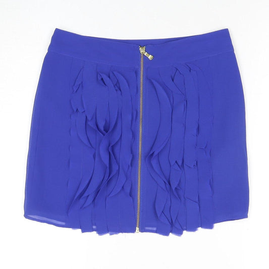 Ted Baker Women's Blue Pencil Skirt Size 8 Ruffle Accent