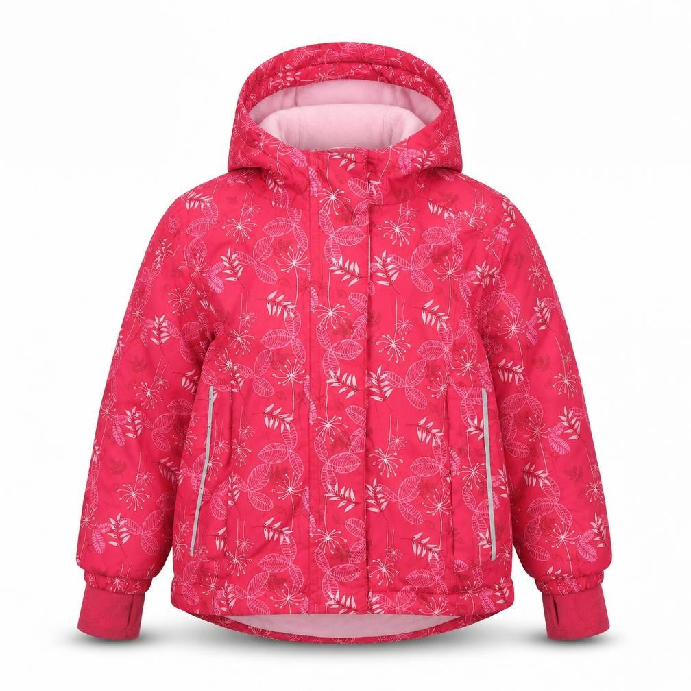Front view of Lupilu girls’' pink floral puffer jacket, 2-4 years, winter