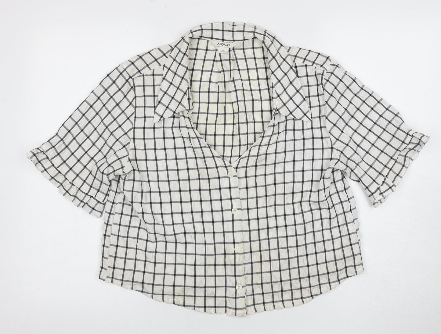 Monki Women's White Check Button-Up Shirt M