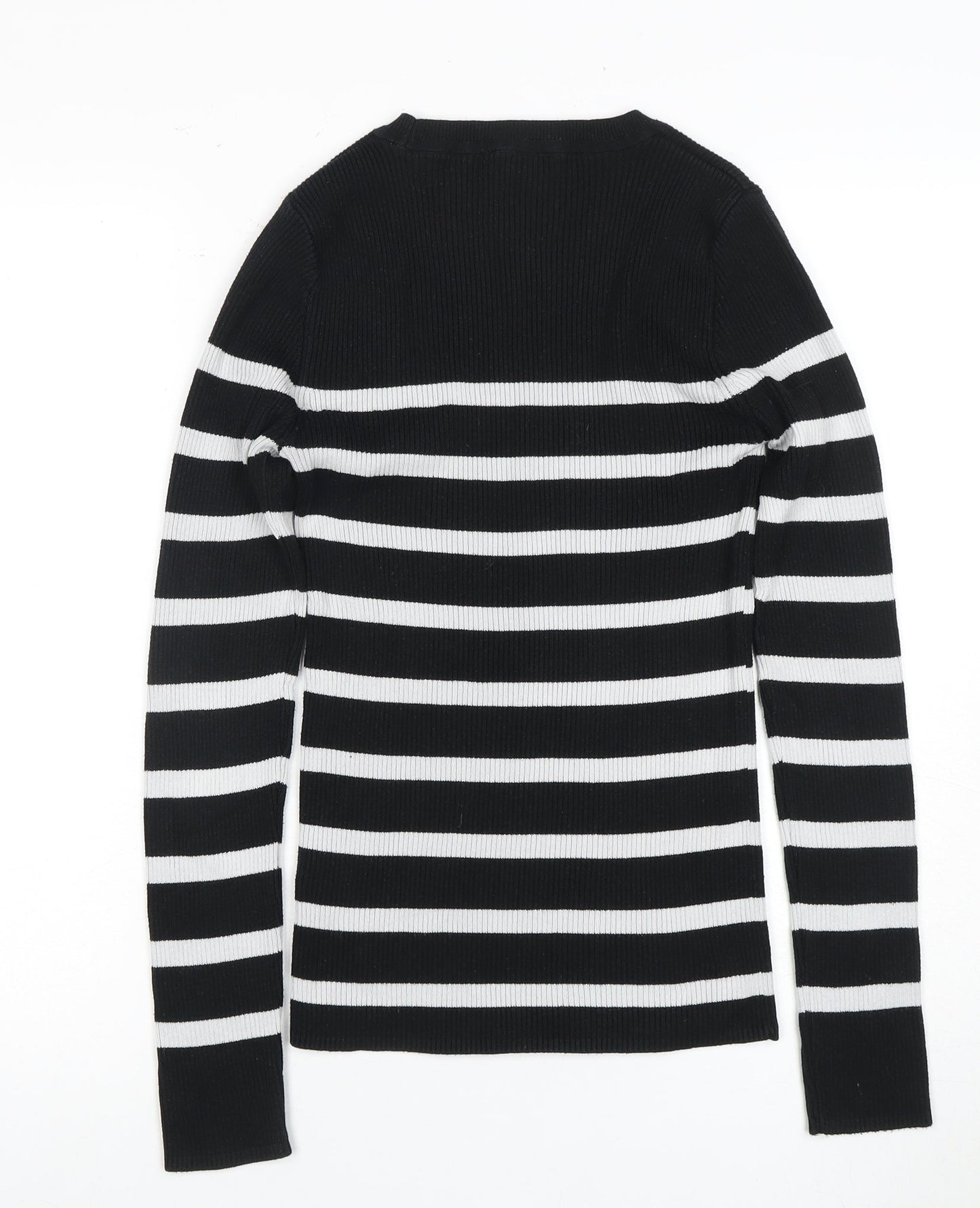 New Look Women's Black Striped Pullover Jumper UK 10