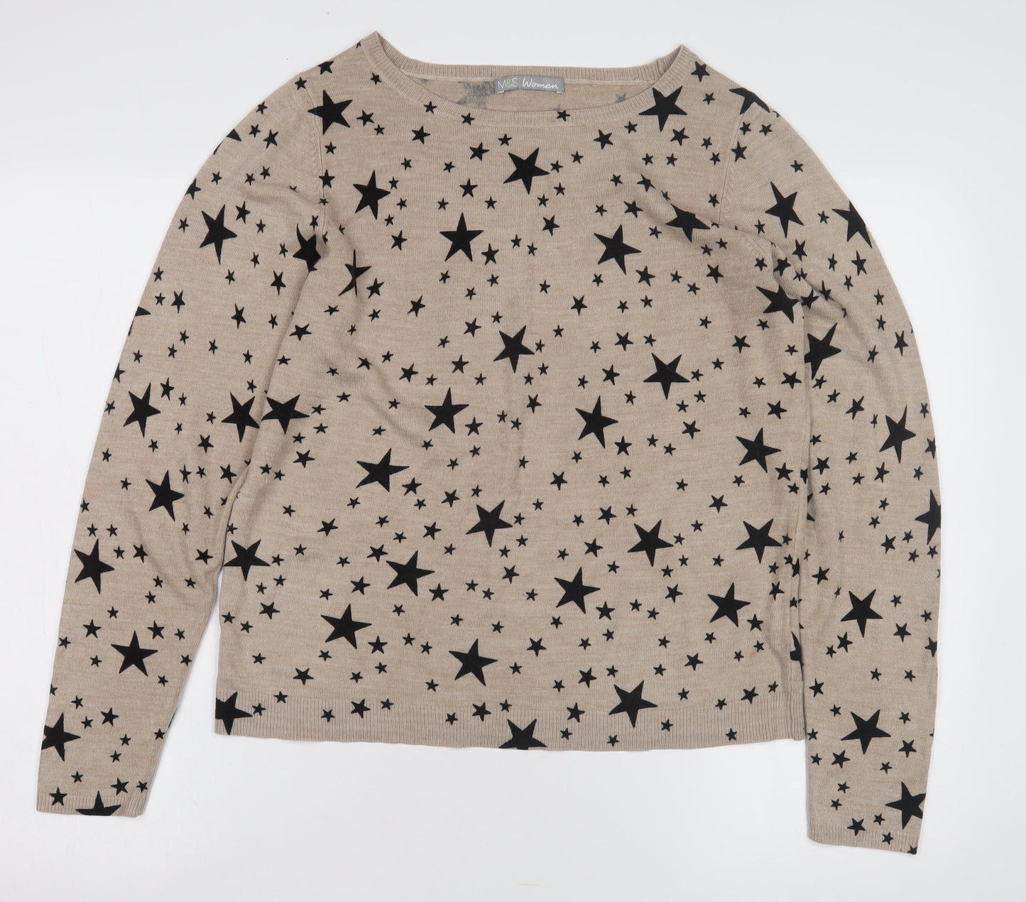 Marks and Spencer Women's Beige Star Pullover Jumper 14