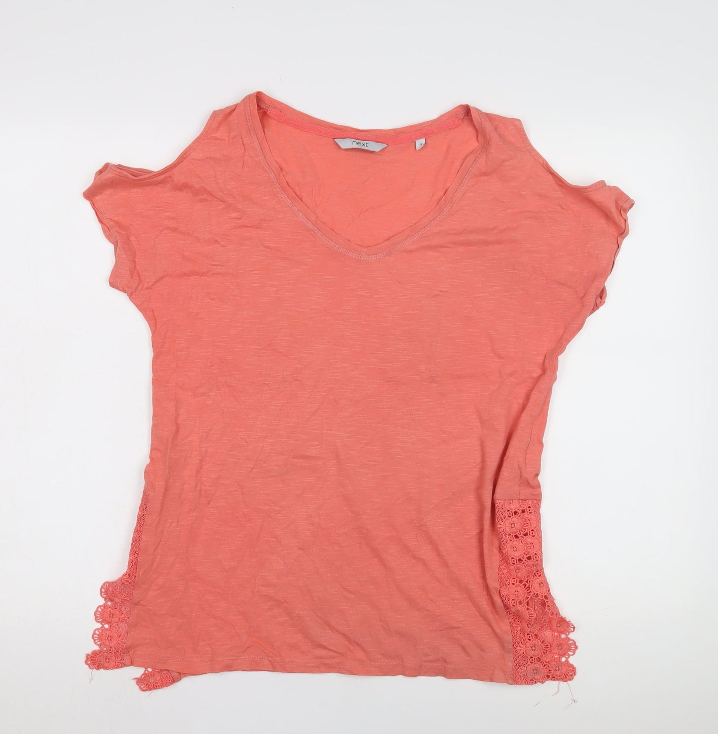 Next Women's Pink V-Neck Lace Accent Top Size 12