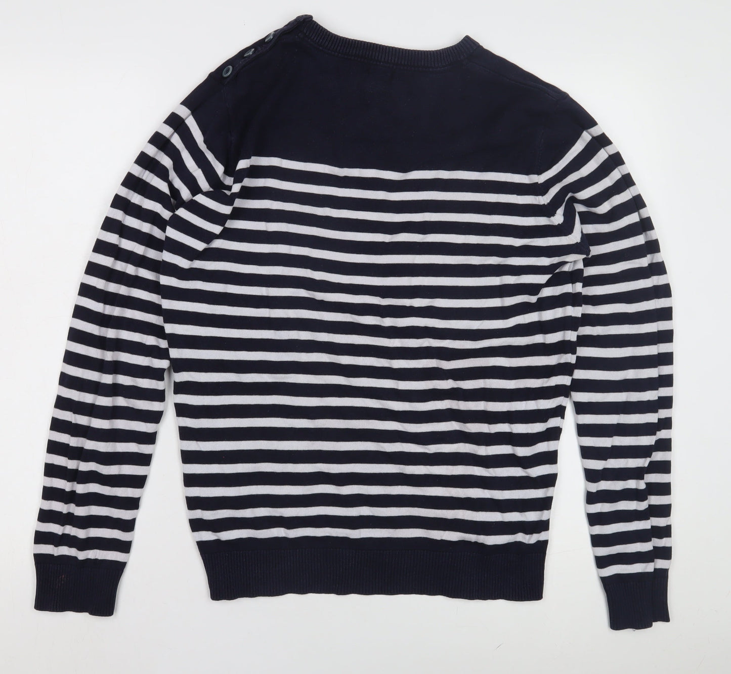 H&M Women's Blue Striped Cotton Pullover Jumper M