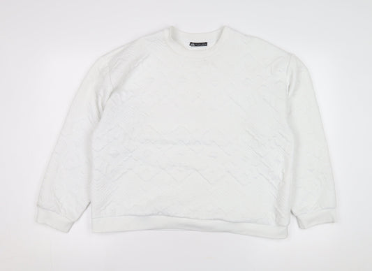 Women’s White L Pullover Sweatshirt, Geometric Pattern