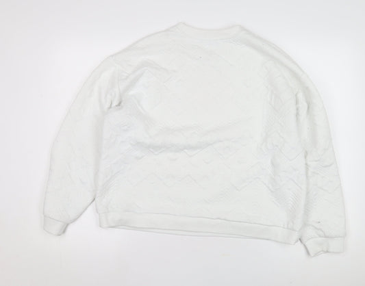 Women’s White L Pullover Sweatshirt, Geometric Pattern