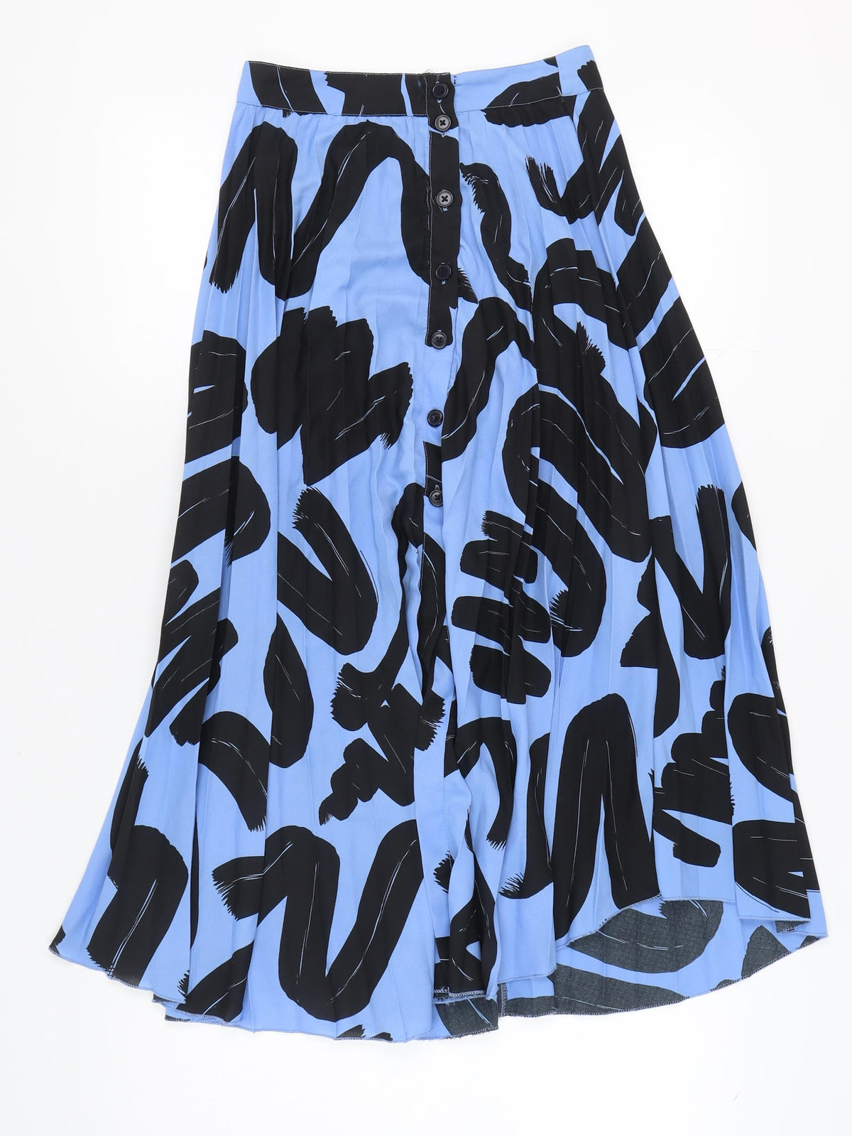 Additional front view of ASOS Women's Blue Geometric Pleated Skirt, size 8