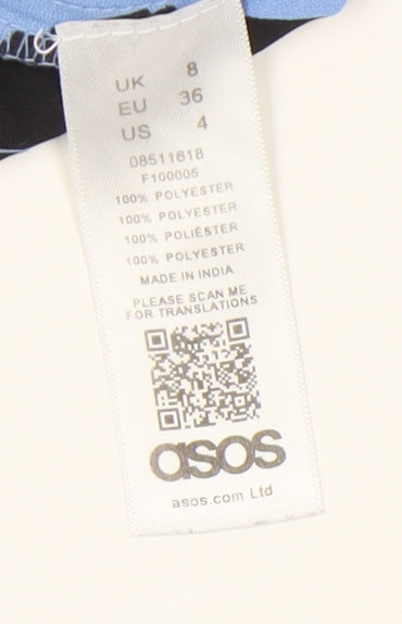 Close-up detail of ASOS Women's Blue Geometric Pleated Skirt, size 8