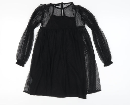 Next Girls Black Polka Dot Dress 8 Years Puff Sleeve Polyester
