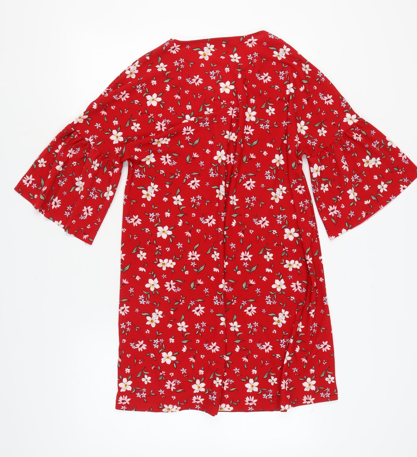 Mango Women's Red Floral Bell Sleeve Dress Size 12