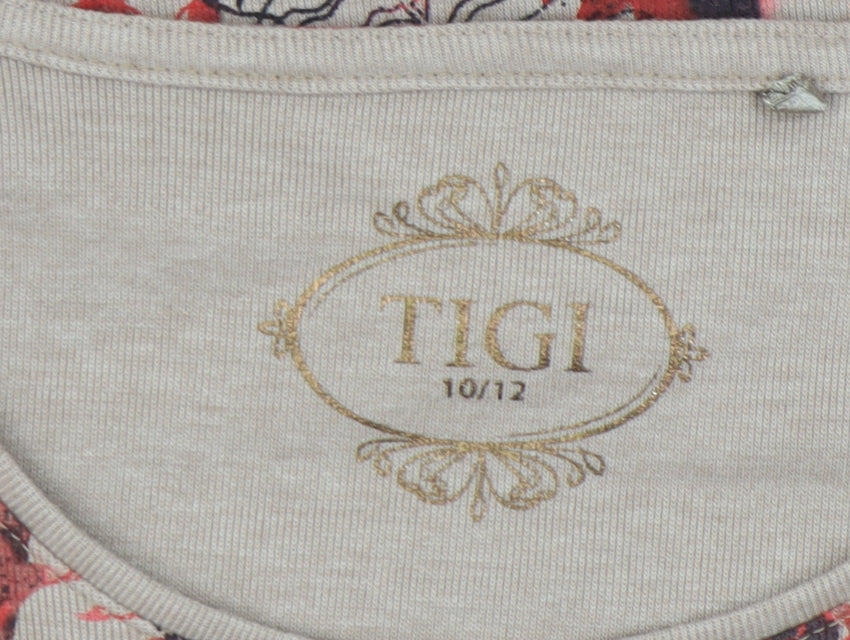 TIGI Women Beige Floral T-Shirt Size 10