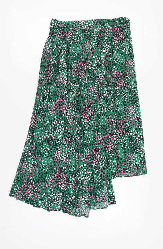 Topshop Women's Green Animal Print Midi Skirt, Size 10