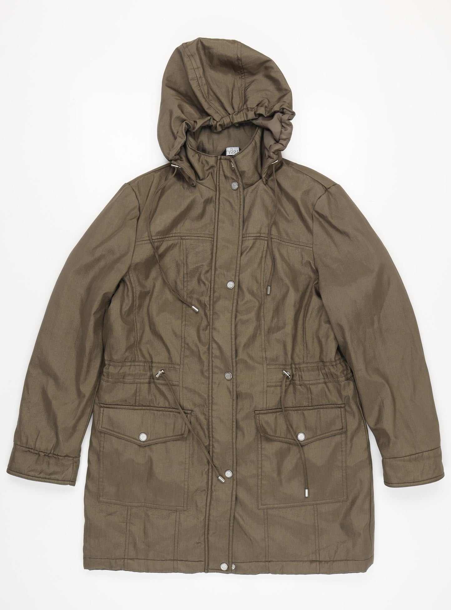 Classic Women's Brown Parka, Size 12, Hooded, Mid-Length