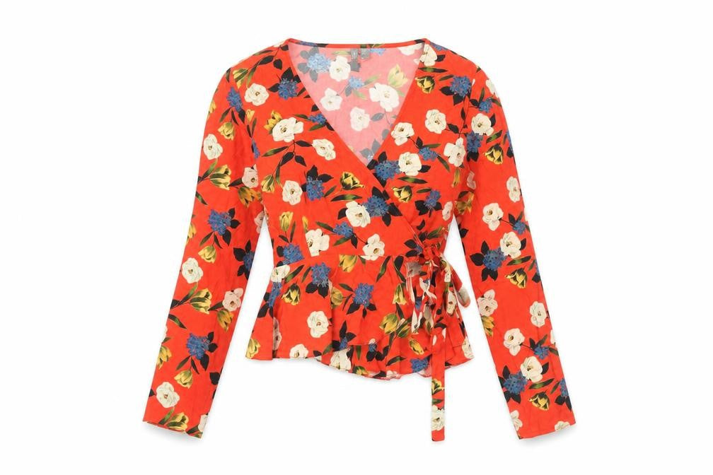 Front view of ASOS Women's Floral Wrap Blouse, Multicoloured, size 6