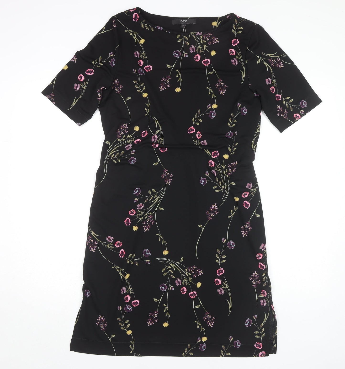 Next Women's Black Floral Sheath Dress, Size 12, Belted