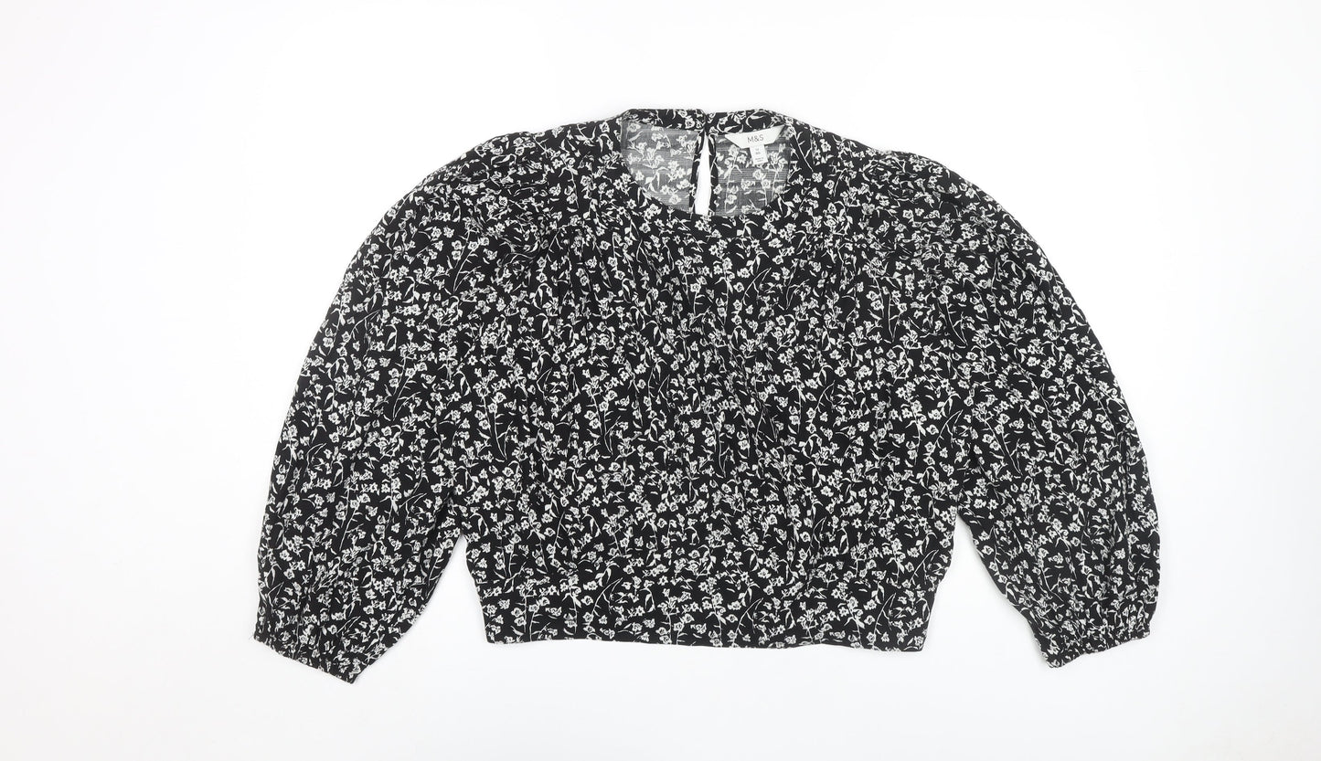 Marks and Spencer Women's Black Floral Blouse Size 12 Regular