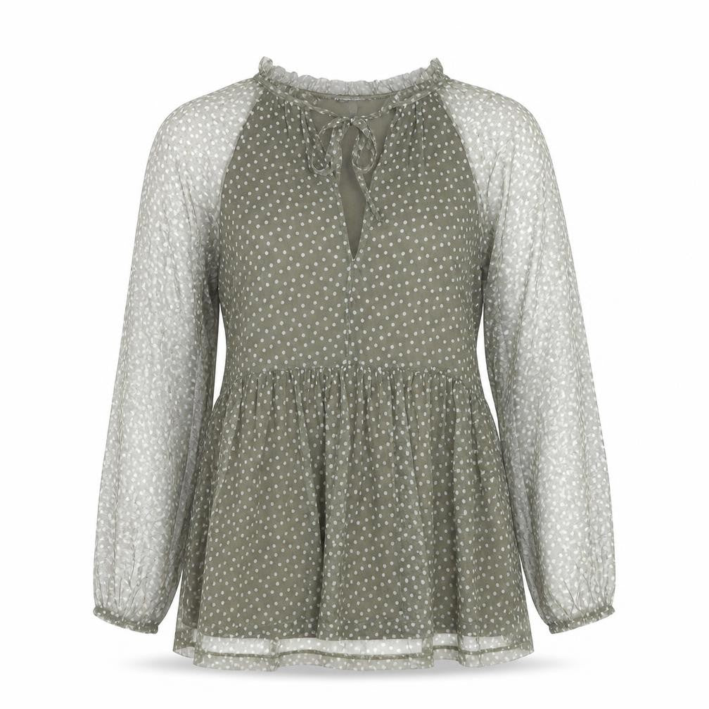 Front view of Principles Women's Green Polka Dot Tunic Blouse, size 8
