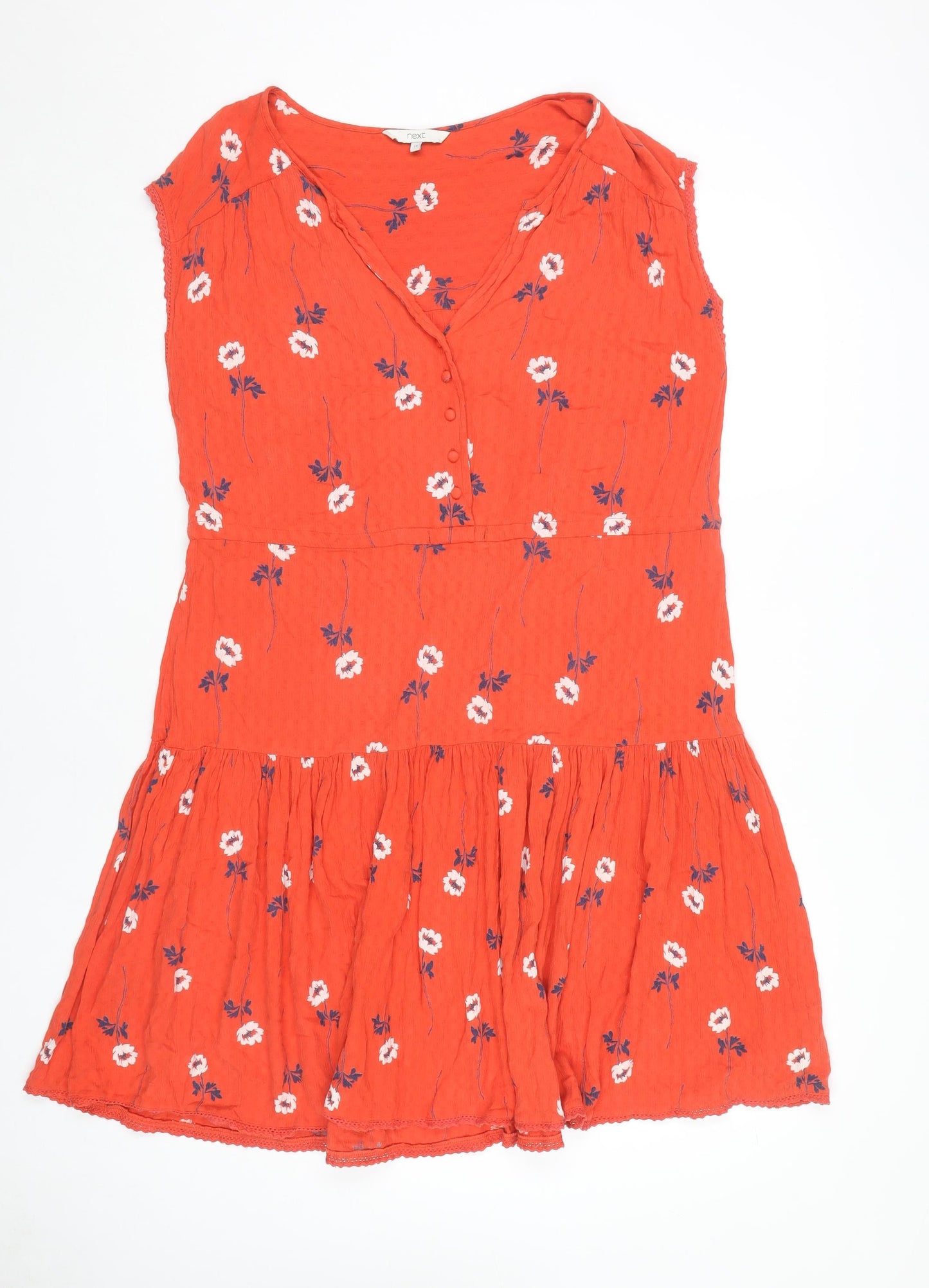 Next Women's Orange Floral Fit & Flare Dress Size 14