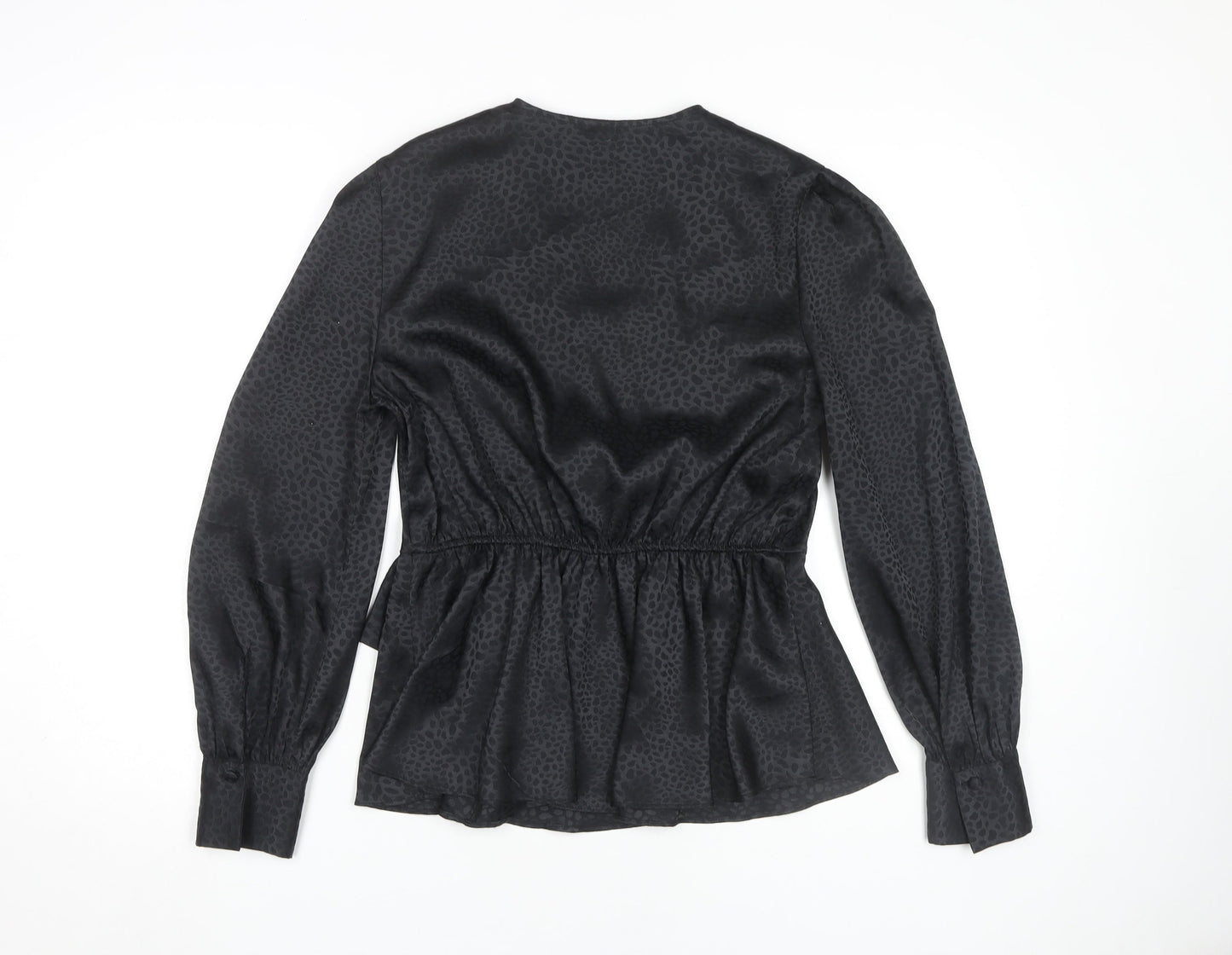 River Island Black Animal Print Wrap Blouse Size 12