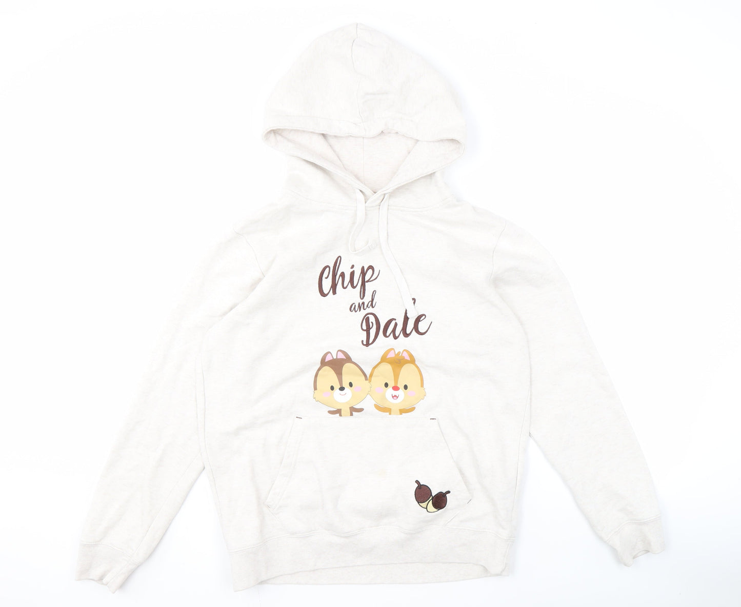 Disney Unisex Ivory Chip & Dale Hoodie, Size 14, Relaxed Fit