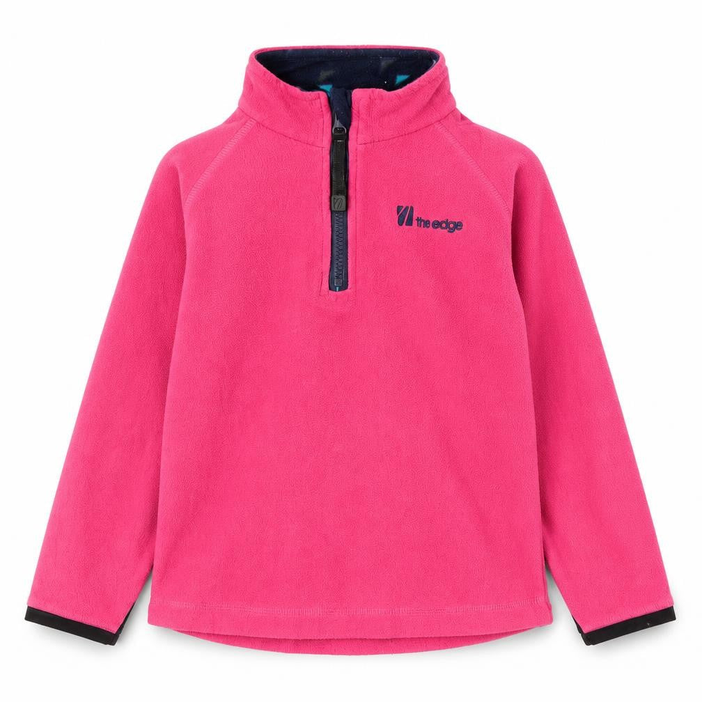 Front view of The Edge girls’ pink fleece sweatshirt 7-8 years high neck