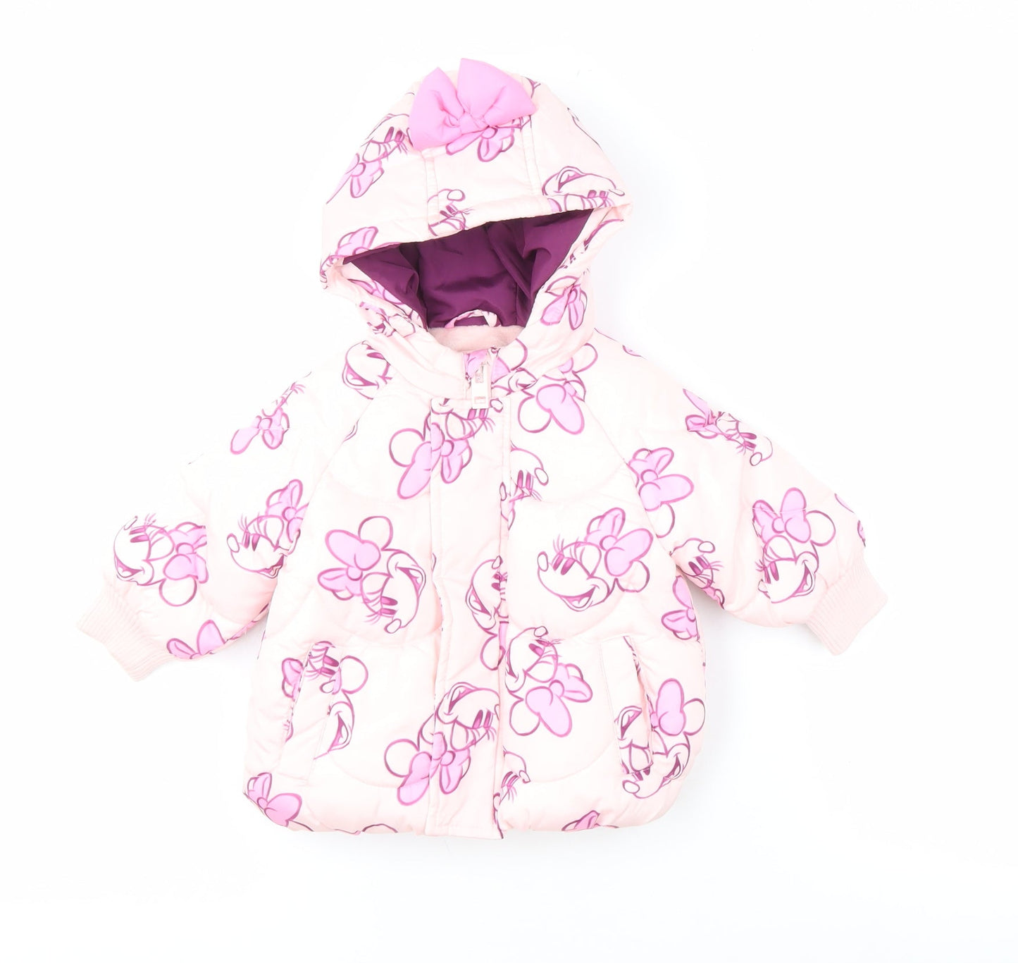 Primark Girls Pink Disney Puffer Jacket 3-6 Months - Minnie Mouse